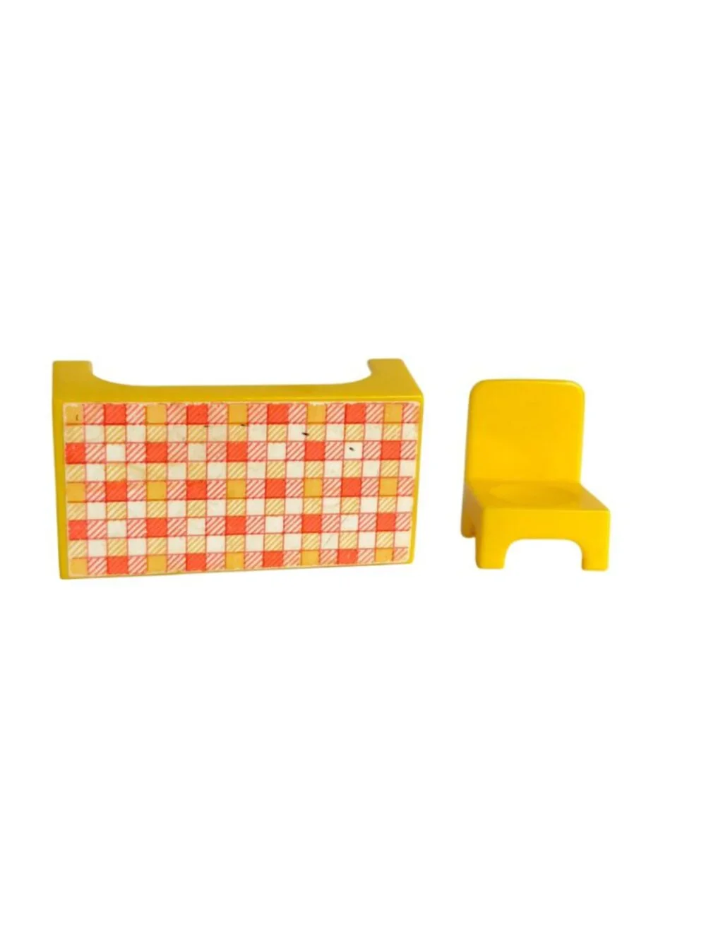 1972 Hasbro Weebles Camper Table & Chair Set Yellow Checkered Top Vintage